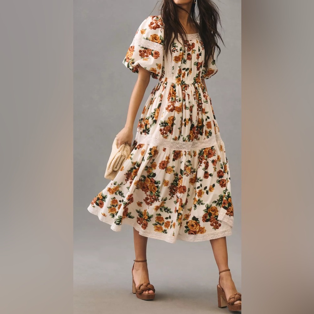 Anthropologie Mille Tiered Square Neck Dress Size M
